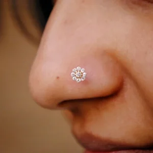 Golden 9 Stone Flower Nose Ring