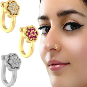 Sterling Silver Single Stone White CZ Indian Nose ring Push